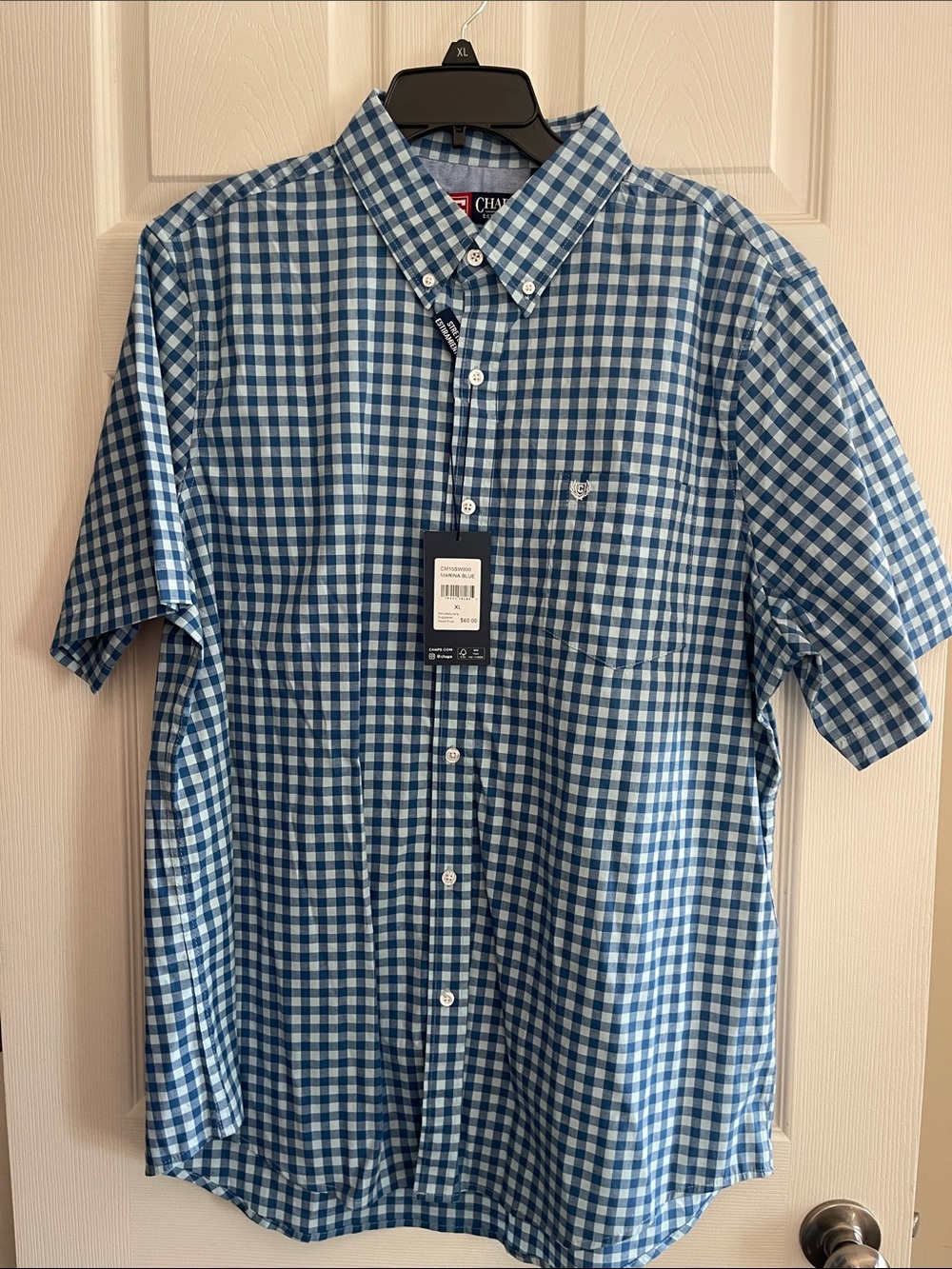Chaps Men’s Blue and light blue Gingham Short-Sleeve Button-Down Shirt